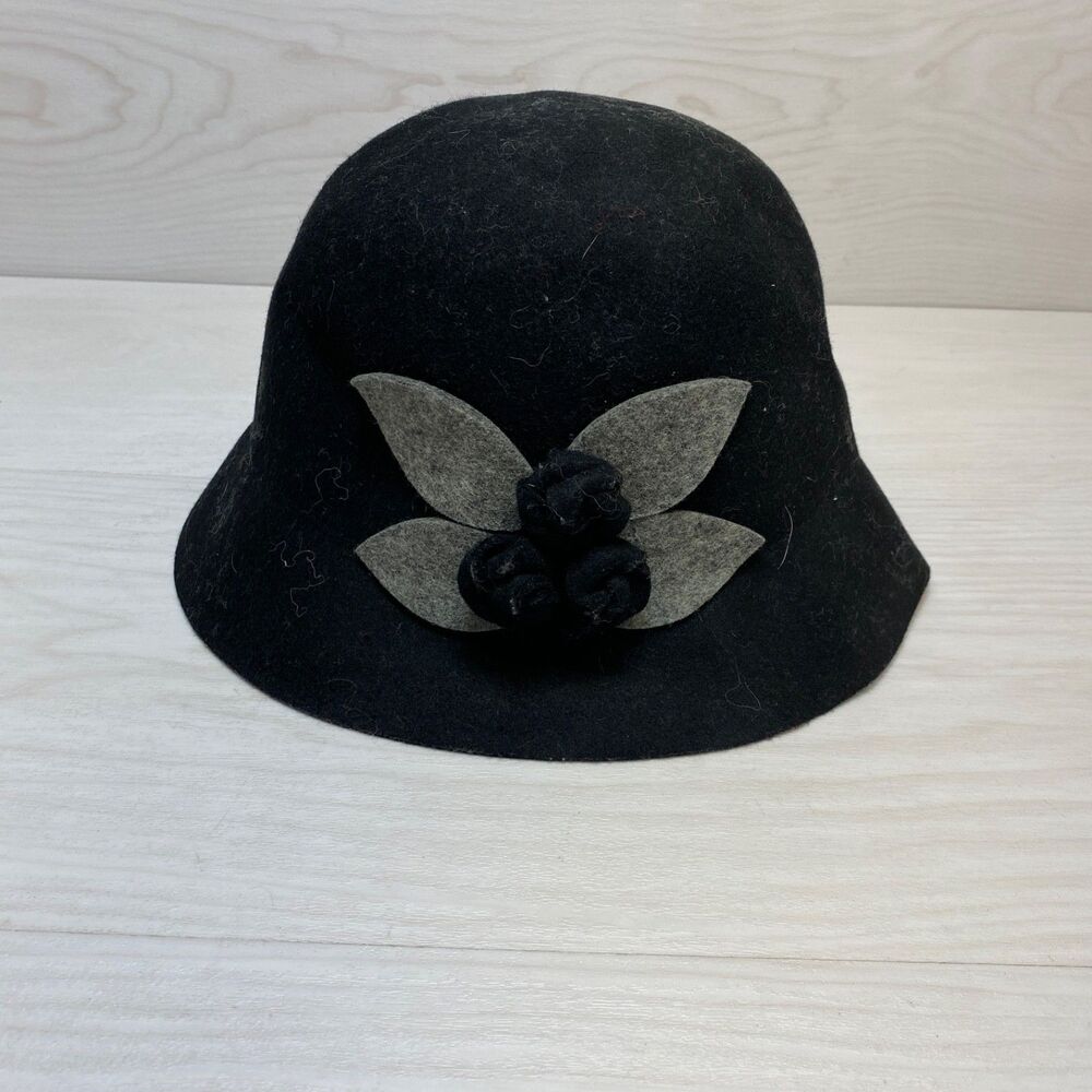 New York And Company Wool Hat One Size Black Floral
